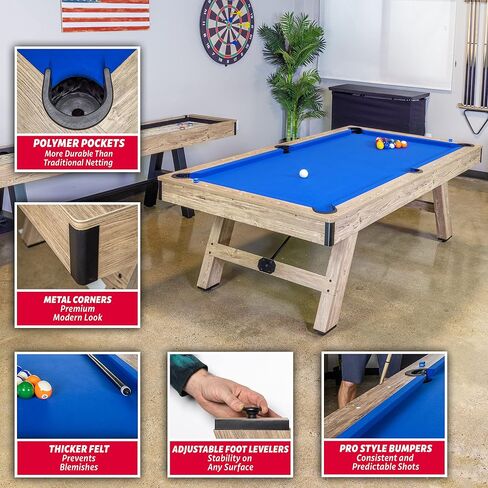 GOSPORTS 8 FT POWLADE مع الانتهاء من الخشب - اختر أسلوبك - طاولة البلياردو الحديثة مع عصيتين من جديلة ، كرات ، رف ، فرشاة محسوسة ، طباشير in Saudi Arabia