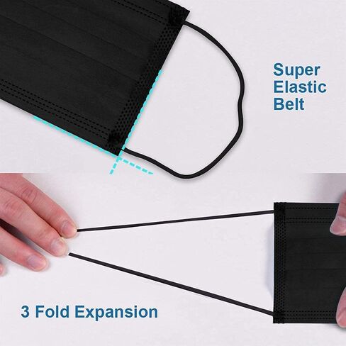 Montana West 2000 PCS BLAK FACE SANCKS (40 حزمة ، 50pcs/pack) ، أقنعة ثلاث طبقات سميكة غير منسوجة مع إيرلووب قابل للتعديل in Saudi Arabia
