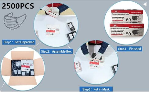 Montana West 2000 PCS BLAK FACE SANCKS (40 حزمة ، 50pcs/pack) ، أقنعة ثلاث طبقات سميكة غير منسوجة مع إيرلووب قابل للتعديل in Saudi Arabia