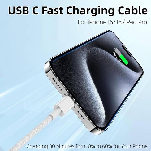 USB-C to Lightning Cable, 6 Feet, 2-Pack, 90 Degree Fast Charging Cord for iPhone 16/15/14/13/12, iPad, MacBook, Samsung Galaxy in Kuwait