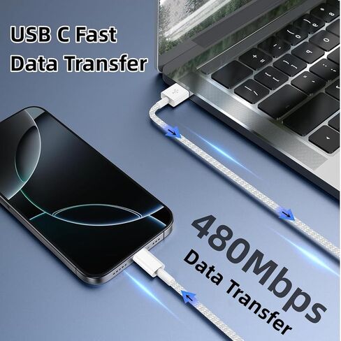 USB-C to Lightning Cable, 6 Feet, 2-Pack, 90 Degree Fast Charging Cord for iPhone 16/15/14/13/12, iPad, MacBook, Samsung Galaxy in Kuwait