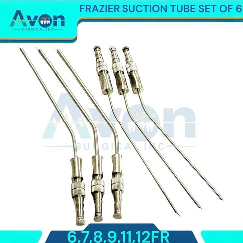 Stainless Steel Frazier Suction Tubes with Finger Valve & Obturator - 6FR, 7FR, 8FR, 9FR, 11FR, 12FR - with Storage Case (6PC Kit) in Saudi Arabia
