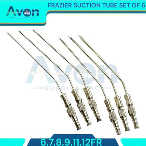Stainless Steel Frazier Suction Tubes with Finger Valve & Obturator - 6FR, 7FR, 8FR, 9FR, 11FR, 12FR - with Storage Case (6PC Kit) in Saudi Arabia