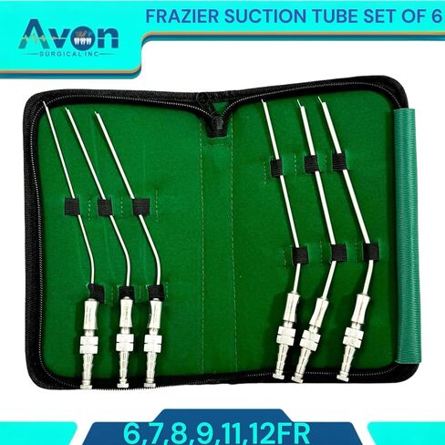 Stainless Steel Frazier Suction Tubes with Finger Valve & Obturator - 6FR, 7FR, 8FR, 9FR, 11FR, 12FR - with Storage Case (6PC Kit) in Saudi Arabia
