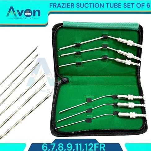 Stainless Steel Frazier Suction Tubes with Finger Valve & Obturator - 6FR, 7FR, 8FR, 9FR, 11FR, 12FR - with Storage Case (6PC Kit) in Saudi Arabia