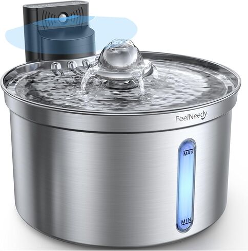 نافورة ماء من الفولاذ المقاوم للصدأ اللاسلكي-عزل مياه كهروضوئية آمنة ، سعة 3.5 لتر مع بطارية قابلة للفصل 4000 مللي أمبير في الساعة ، مرشح XL ، مضخة فائقة الدقة ، استشعار ذكي تدير البطارية للقطط والحيوانات الأليفة in Kuwait