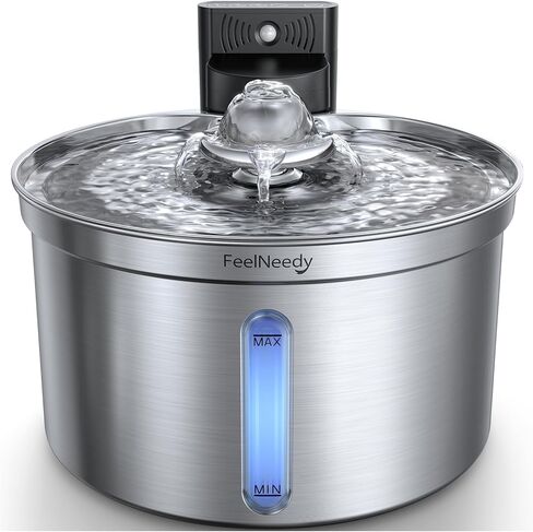 نافورة ماء من الفولاذ المقاوم للصدأ اللاسلكي-عزل مياه كهروضوئية آمنة ، سعة 3.5 لتر مع بطارية قابلة للفصل 4000 مللي أمبير في الساعة ، مرشح XL ، مضخة فائقة الدقة ، استشعار ذكي تدير البطارية للقطط والحيوانات الأليفة in Kuwait