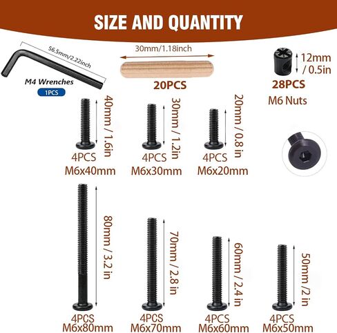 Crib Screws Hardware Replacement Kit,Socell 76pcs 304 Stainless Steel Baby Bed Frame Bolts &Barrel Nuts Set for Delta/Graco/Dream,M6x20mm/30mm/40mm/50mm/60mm/70mm/80mm Hex Drive Socket Cap Screws in Saudi Arabia
