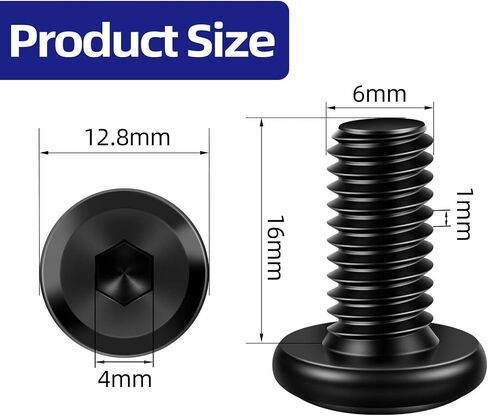 M6 x 16mm Flat Head Socket Cap Screws Bolts 20Pcs, Carbon Steel M6 Furniture Bolts, Full Thread, Hex Drive, Black Finish(with Hex Spanner) in Saudi Arabia