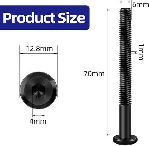 M6 x 16mm Flat Head Socket Cap Screws Bolts 20Pcs, Carbon Steel M6 Furniture Bolts, Full Thread, Hex Drive, Black Finish(with Hex Spanner) in Saudi Arabia