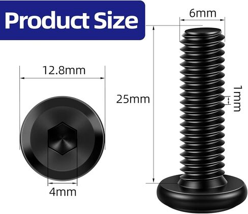 M6 x 16mm Flat Head Socket Cap Screws Bolts 20Pcs, Carbon Steel M6 Furniture Bolts, Full Thread, Hex Drive, Black Finish(with Hex Spanner) in Saudi Arabia