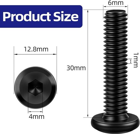 M6 x 16mm Flat Head Socket Cap Screws Bolts 20Pcs, Carbon Steel M6 Furniture Bolts, Full Thread, Hex Drive, Black Finish(with Hex Spanner) in Saudi Arabia