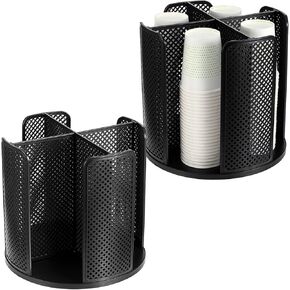2 Pcs Rotating Paper Cup Dispenser, Cup Holder with 4 Compartments, Disposable Coffee Cup Dispenser Removable, Plastic Cup Storage & Lid Holder for Countertops, Kitchen, Coffee Stations (Black) in Kuwait
