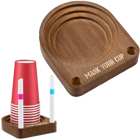 Party Cup Holder with Marker Slot Brown Wooden Organizer Plastic/Paper Cup Dispenser for Marking Cup Holders at Party, Kitchen Countertop, Picnic and Social Gathering in Saudi Arabia