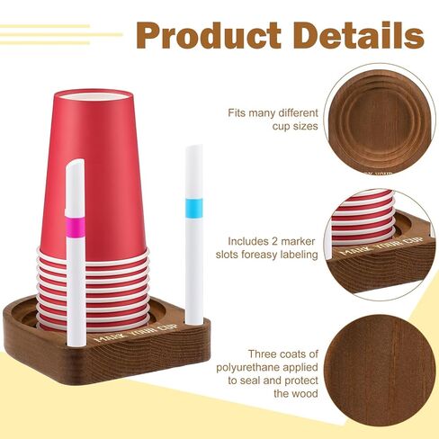 Party Cup Holder with Marker Slot Brown Wooden Organizer Plastic/Paper Cup Dispenser for Marking Cup Holders at Party, Kitchen Countertop, Picnic and Social Gathering in Saudi Arabia