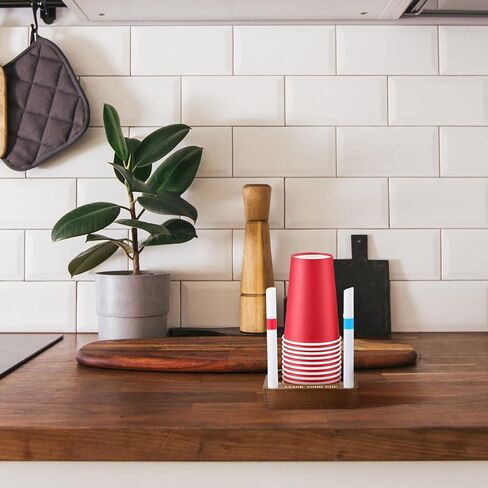 Party Cup Holder with Marker Slot Brown Wooden Organizer Plastic/Paper Cup Dispenser for Marking Cup Holders at Party, Kitchen Countertop, Picnic and Social Gathering in Saudi Arabia