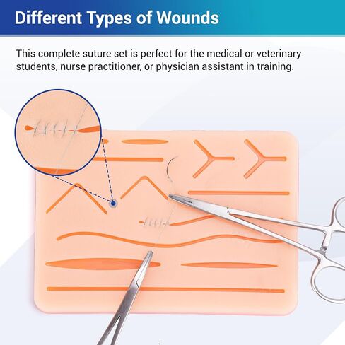 Alcedo Suture Practice Kit for Medical Students | Complete Kit (32 Pieces) Include Durable Large Suturing Pad with Pre-Cut Wounds, Tools Kit, and Suture Threads | Perfect for Practice, Demonstration in Kuwait