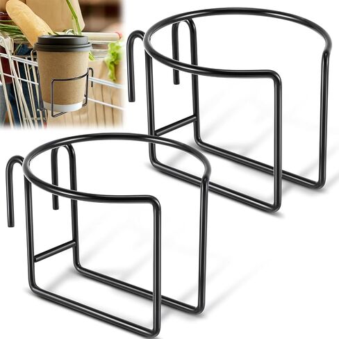 2 Pcs Shopping Cart Cup Holder Updated Portable Cup Holder with Bottom Bar Shopping Cart Drink Holder for Hanging Stainless Steel Cup Holder for Hanging Cup Tapered Cup Milk Bottle in Saudi Arabia