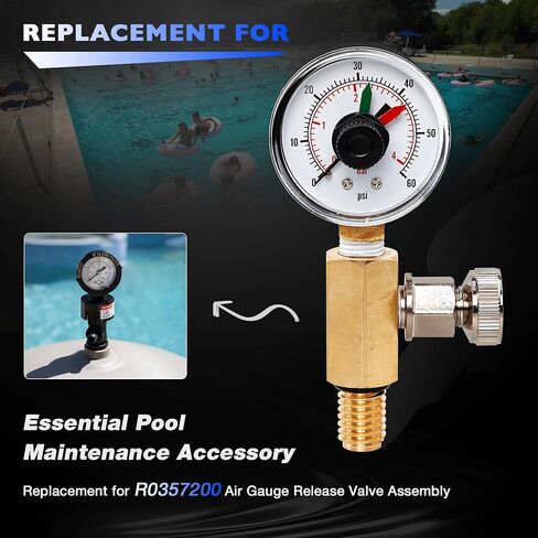 RV40500 Air Relief Valve and Gauge Assembly - صمام نحاسي وقياس مع الاتصال الهاتفي متوافق مع Zodiac Jandy CV و CL و DEV و DEL و JS Series ومرشحات سبا- استبدال#R0357200 in Saudi Arabia
