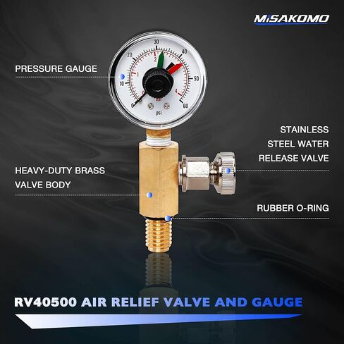 RV40500 Air Relief Valve and Gauge Assembly - صمام نحاسي وقياس مع الاتصال الهاتفي متوافق مع Zodiac Jandy CV و CL و DEV و DEL و JS Series ومرشحات سبا- استبدال#R0357200 in Saudi Arabia