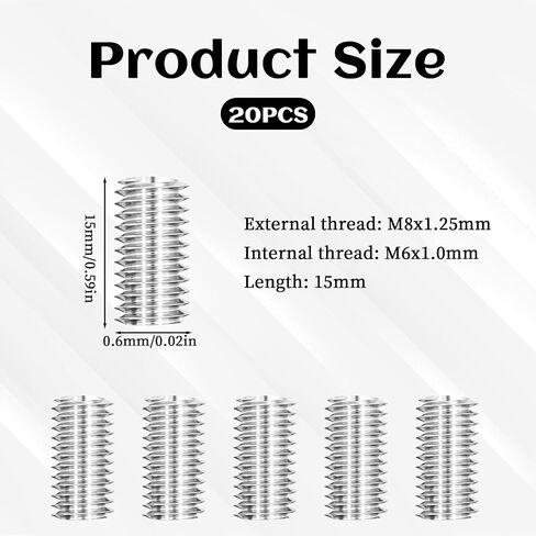 20 PCS خيط تقليل المكسرات M8 ذكر إلى M6 محولات أنثى إدراج تقليل جوز الأكمام تقليل جوتصر مخفضات أدوات الأدوات المخفض in Saudi Arabia
