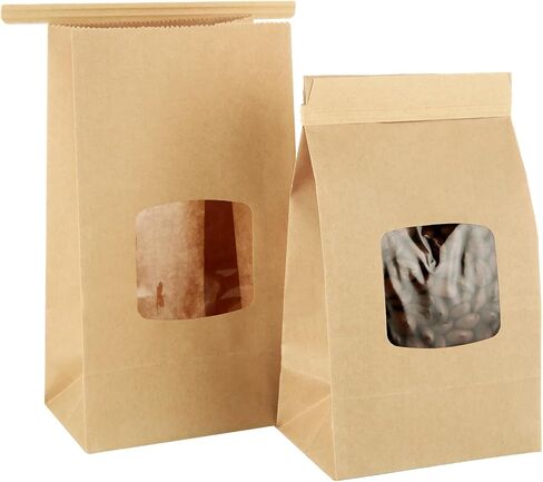 QTLCOHD 150 PCS أكياس مخبز صغيرة مع نافذة 3.54 × 2.36 × 6.7 TIN TIN TIB BROWN LOCK Kraft Paper Bread for Cookies ، Treat ، القهوة ، المعجنات in Kuwait