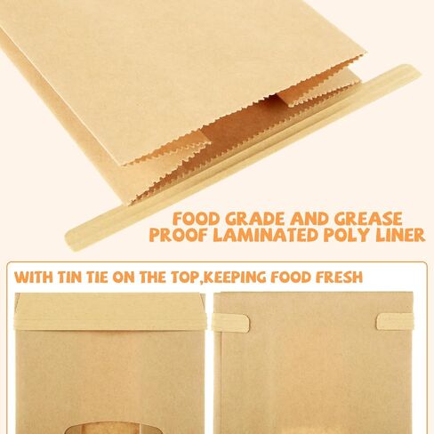 QTLCOHD 150 PCS أكياس مخبز صغيرة مع نافذة 3.54 × 2.36 × 6.7 TIN TIN TIB BROWN LOCK Kraft Paper Bread for Cookies ، Treat ، القهوة ، المعجنات in Kuwait