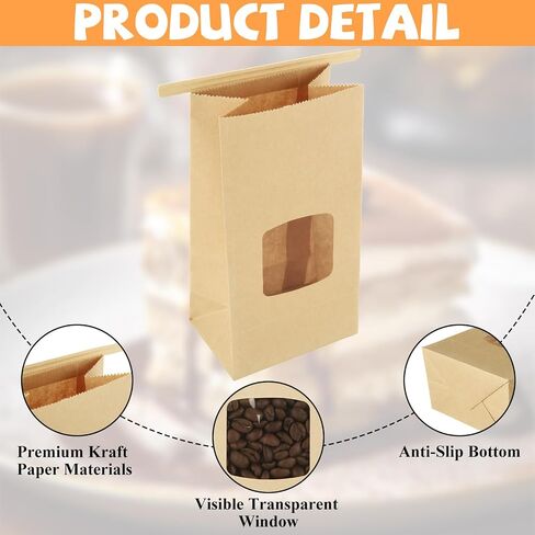 QTLCOHD 150 PCS أكياس مخبز صغيرة مع نافذة 3.54 × 2.36 × 6.7 TIN TIN TIB BROWN LOCK Kraft Paper Bread for Cookies ، Treat ، القهوة ، المعجنات in Kuwait