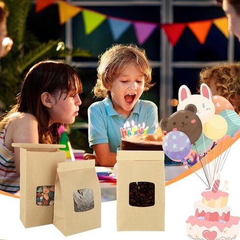 QTLCOHD 150 PCS أكياس مخبز صغيرة مع نافذة 3.54 × 2.36 × 6.7 TIN TIN TIB BROWN LOCK Kraft Paper Bread for Cookies ، Treat ، القهوة ، المعجنات in Kuwait