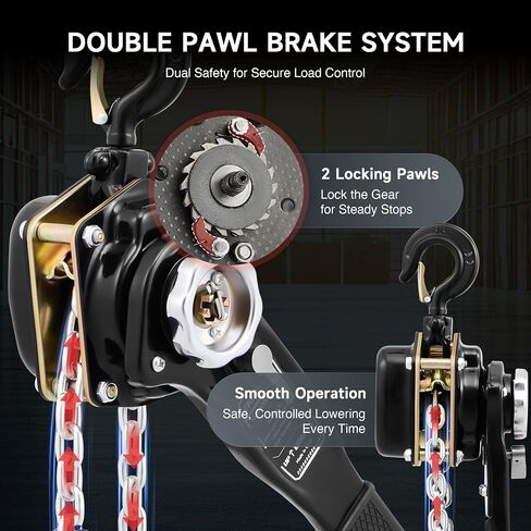 CREWORKS Lever Chain Hoist, 3/4 Ton 1650 lb Capacity 5 ft Manual Chain Hoist with G80 Galvanized Chain & Swivel Hooks, Heavy Duty Manual Lever Hoist for Construction Warehouse Automotive Factory in Saudi Arabia