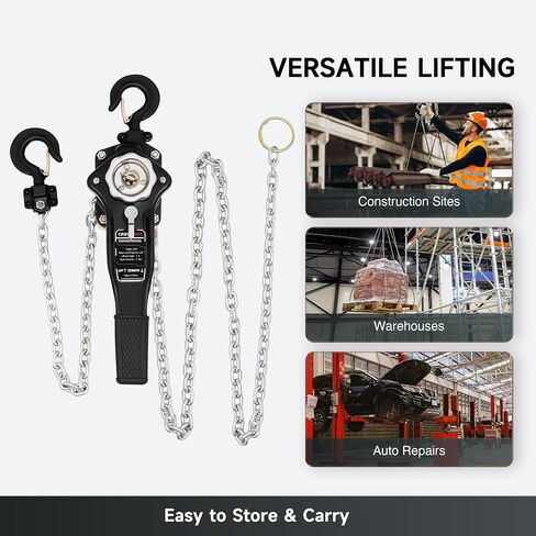 CREWORKS Lever Chain Hoist, 3/4 Ton 1650 lb Capacity 5 ft Manual Chain Hoist with G80 Galvanized Chain & Swivel Hooks, Heavy Duty Manual Lever Hoist for Construction Warehouse Automotive Factory in Saudi Arabia