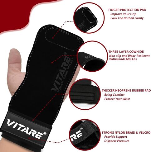 Weight Lifting Wrist Straps, Triple Leather Weightlifting Grip Wraps for Deadlifts, Pull-Ups, Powerlifting, Anti-Slip Gym Grips with Neoprene Padding, Fitness Gifts for Men Women Dad Husband (Pair) in Saudi Arabia