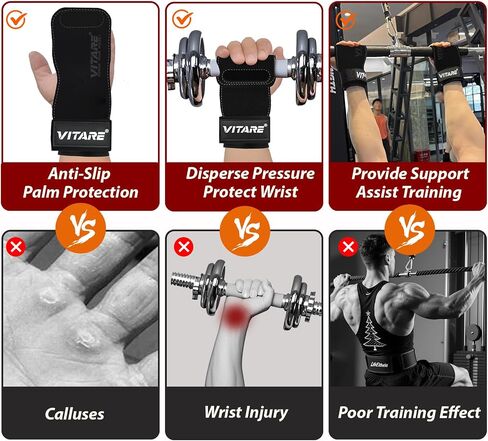 Weight Lifting Wrist Straps, Triple Leather Weightlifting Grip Wraps for Deadlifts, Pull-Ups, Powerlifting, Anti-Slip Gym Grips with Neoprene Padding, Fitness Gifts for Men Women Dad Husband (Pair) in Saudi Arabia