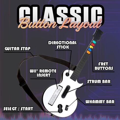 DOYO Wii Guitar Controller for Nintendo Wii – Wireless Guitar Hero and Rock Band Game Controller with Strap – Compatible with Guitar Hero Series, Rock Band 2 & 3 (Not for Rock Band 1) – Black in Saudi Arabia