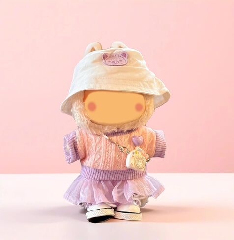 5-Piece 17cm Doll Outfit Set - Knit Top, Mini Replica Camera - Pink Fashion Outfit Set for Collectible Figures - （Hats, Dresses, Skirts, Slung Accessories Cameras, Shoes ） No Doll Included in Kuwait