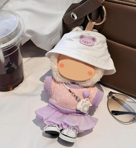 5-Piece 17cm Doll Outfit Set - Knit Top, Mini Replica Camera - Pink Fashion Outfit Set for Collectible Figures - （Hats, Dresses, Skirts, Slung Accessories Cameras, Shoes ） No Doll Included in Kuwait