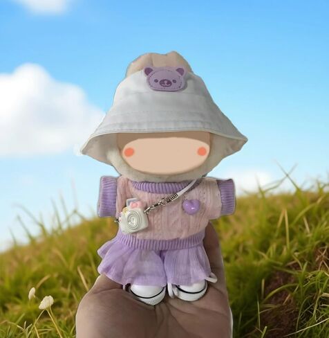 5-Piece 17cm Doll Outfit Set - Knit Top, Mini Replica Camera - Pink Fashion Outfit Set for Collectible Figures - （Hats, Dresses, Skirts, Slung Accessories Cameras, Shoes ） No Doll Included in Kuwait