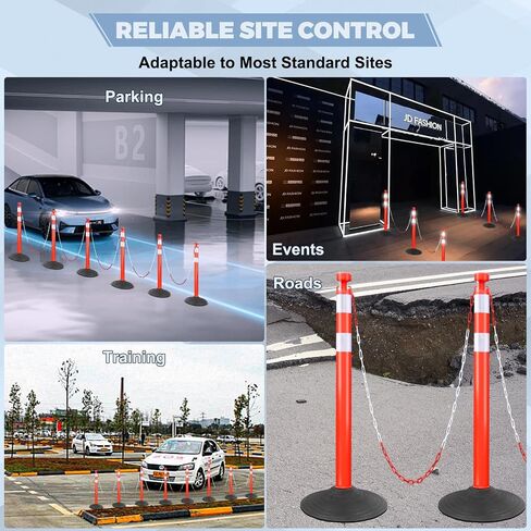 6 Pack Delineator Post Cones - 6.6 Feet Plastic Chain Outdoor Stanchions Traffic Delineator Post with Rubber Base for Driveway Road Construction​ Parking Lot (Red) in Saudi Arabia