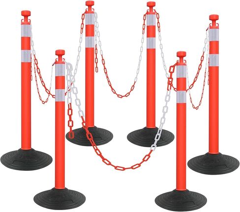 6 Pack Traffic Delineator Posts with Base, Traffic Safety Cones with Reflective Collars and 6.5 FT Chain for Road Safety,Parking Lot, Crowd Control (Red, 6 Pack) in Saudi Arabia