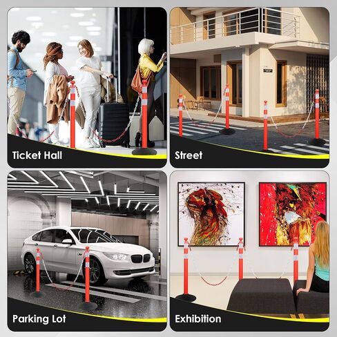 6 Pack Traffic Delineator Posts with Base, Traffic Safety Cones with Reflective Collars and 6.5 FT Chain for Road Safety,Parking Lot, Crowd Control (Red, 6 Pack) in Saudi Arabia