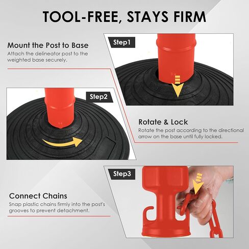 6 Pack Traffic Delineator Posts with Base, Traffic Safety Cones with Reflective Collars and 6.5 FT Chain for Road Safety,Parking Lot, Crowd Control (Red, 6 Pack) in Saudi Arabia