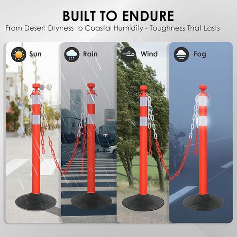 6 Pack Traffic Delineator Posts with Base, Traffic Safety Cones with Reflective Collars and 6.5 FT Chain for Road Safety,Parking Lot, Crowd Control (Red, 6 Pack) in Saudi Arabia