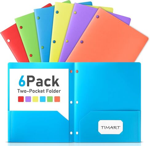 مجلدات تيمارت مع جيوب 3 ثقب اللكم-6 حزمة ، 2 جيب جيب جيب البلاستيك شاقتها لثلاثة رنين رنين ، مجلد ملف ورقة الحرف المناسب لمكتب المدرسة (الباستيل) in Kuwait