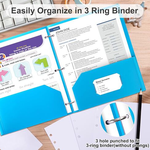 مجلدات تيمارت مع جيوب 3 ثقب اللكم-6 حزمة ، 2 جيب جيب جيب البلاستيك شاقتها لثلاثة رنين رنين ، مجلد ملف ورقة الحرف المناسب لمكتب المدرسة (الباستيل) in Kuwait