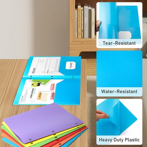 مجلدات تيمارت مع جيوب 3 ثقب اللكم-6 حزمة ، 2 جيب جيب جيب البلاستيك شاقتها لثلاثة رنين رنين ، مجلد ملف ورقة الحرف المناسب لمكتب المدرسة (الباستيل) in Kuwait