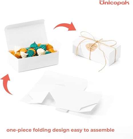 UnicoPak 20 Pack 1 Lb. Candy Boxes, Food Grade White Small Gift Boxes for Fudge Candy Chocolate Treat Goodie, Ideal for Birthday Christmas Party Homemade Business, 7 1/8" x 3 3/8" x 2" in Kuwait