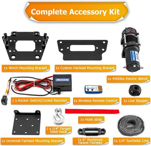 Weisen 4500lb Winch Kit مع Switch Rocker و Winch Mount متوافق مع Kawasaki Teryx KRX 1000 4 2020-2025 ، مع خط اصطناعي 32 قدم Hawse Fairlead و Line Stopper in Kuwait