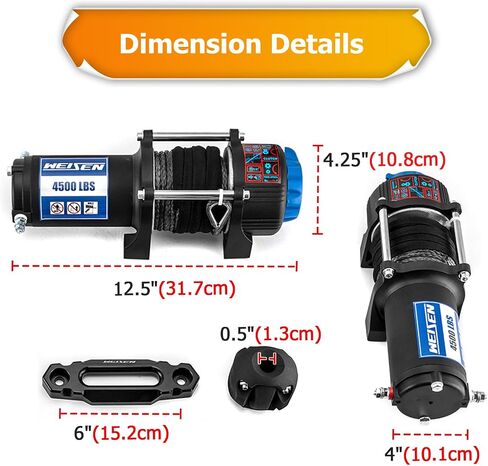 Weisen 4500lb Winch Kit مع Switch Rocker و Winch Mount متوافق مع Kawasaki Teryx KRX 1000 4 2020-2025 ، مع خط اصطناعي 32 قدم Hawse Fairlead و Line Stopper in Kuwait