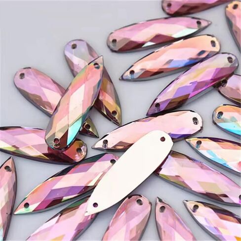 100PCS 28x8mm Sew on Rhinestones AB Color Crystal Gems Jewels for Crafting, Large Water Drop Flatback Sew on Gemstone 2 Hole for Crafts Clothes Bag Shoes Wedding Dress Decorations(00 Mixed Colors AB) in Saudi Arabia