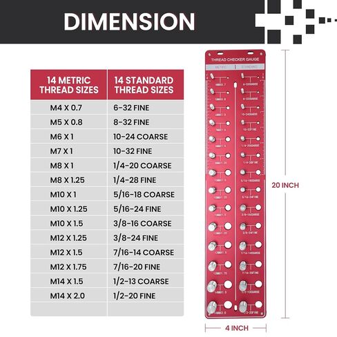 مدقق مؤشر ترابط الجوز والترباس ، 14 قياسيًا و 14 مقياسًا للتربث والمعرف الجوز ، وحجم الترباس ومقياس الخيط مع مسطرة بوصة و Centimeter ، مدقق خيط من الألومنيوم الصلب in Kuwait